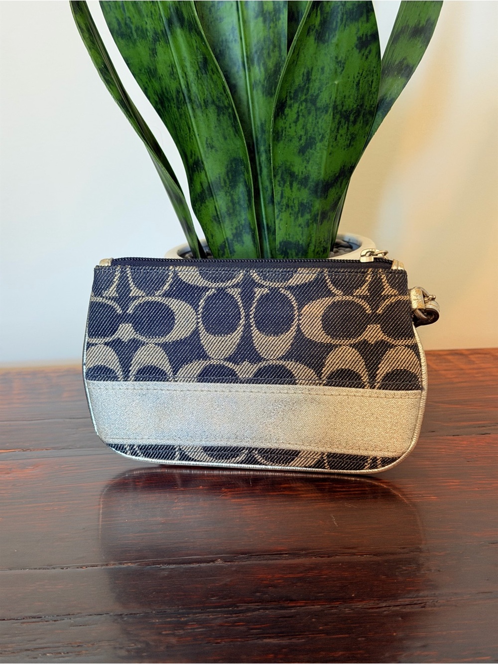 Coach Denim Signature Jacquard Wristlet with Silver Metallic - Picture 3 of 12